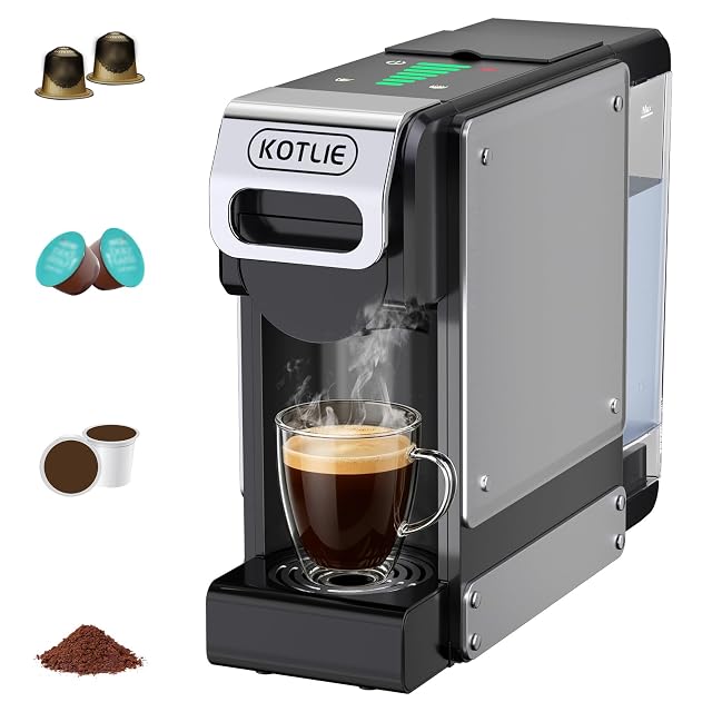 KOTLIE multi-capsule coffee maker with metal side panels and removable water tank