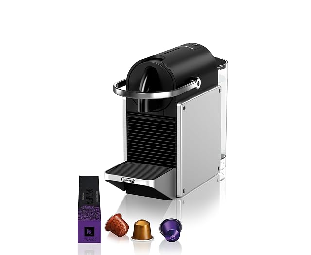 Nespresso Pixie compact capsule espresso machine with hammered aluminum side panels