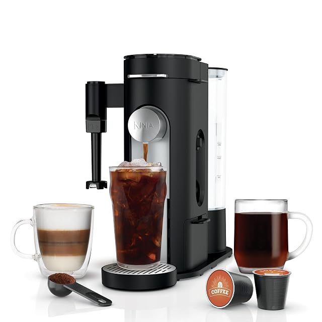 Ninja single-serve coffee maker with fold-away milk frother and removable reservoir