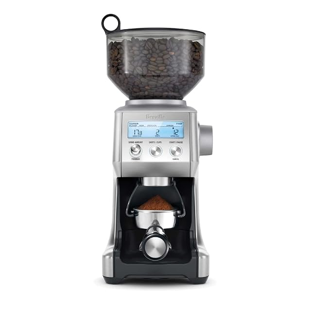 Breville Smart Grinder Pro conical burr coffee grinder in brushed stainless steel with LCD display